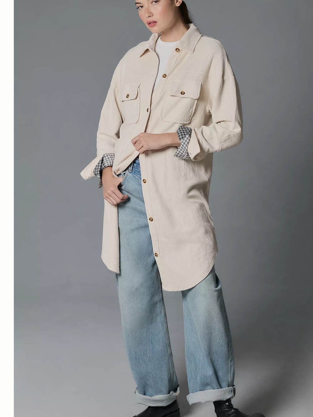 Pilcro Long Cream Corduroy Shacket